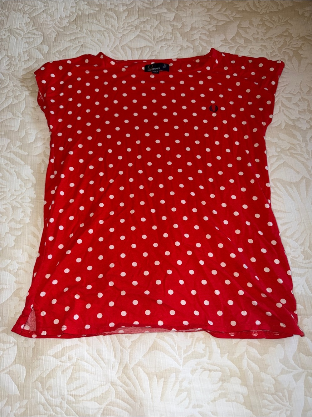 Fred Perry Red Tee with White Polka Dots - Kids Short Sleeve
